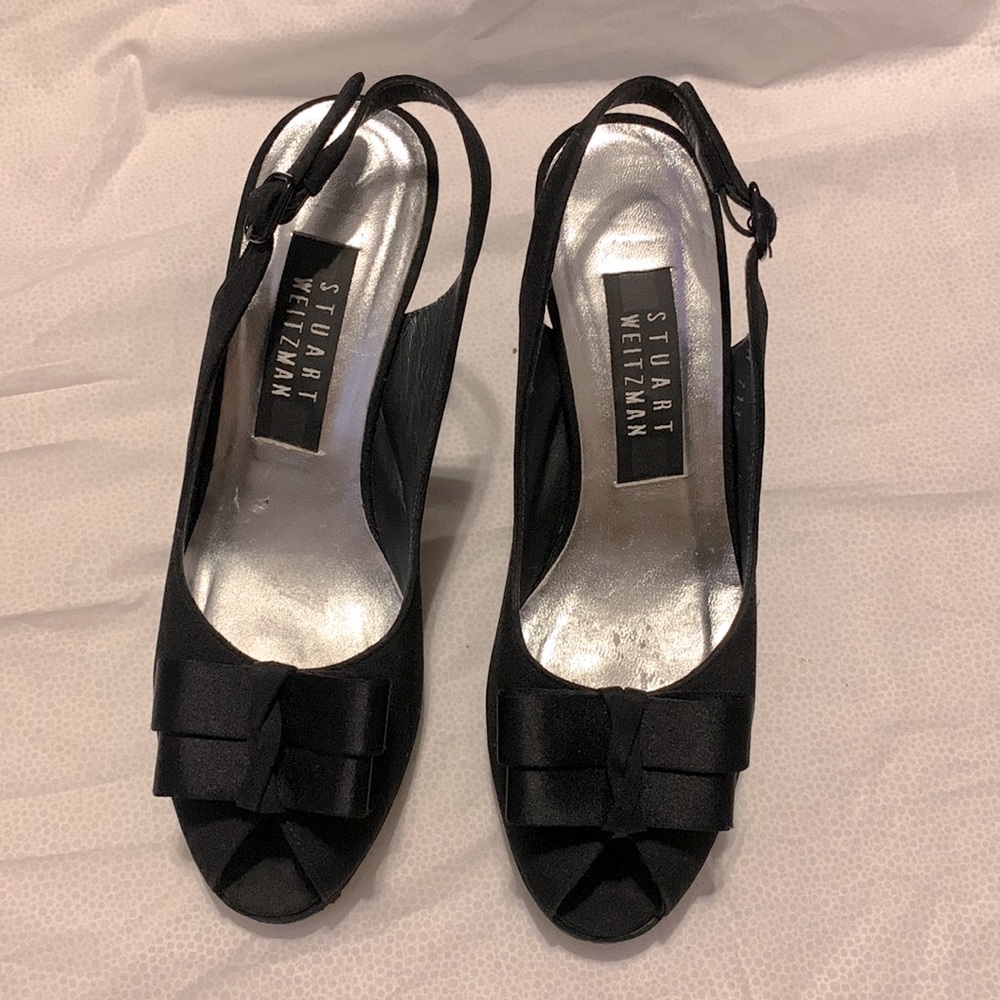 Stuart Weitzman black peep toe slingback heels
